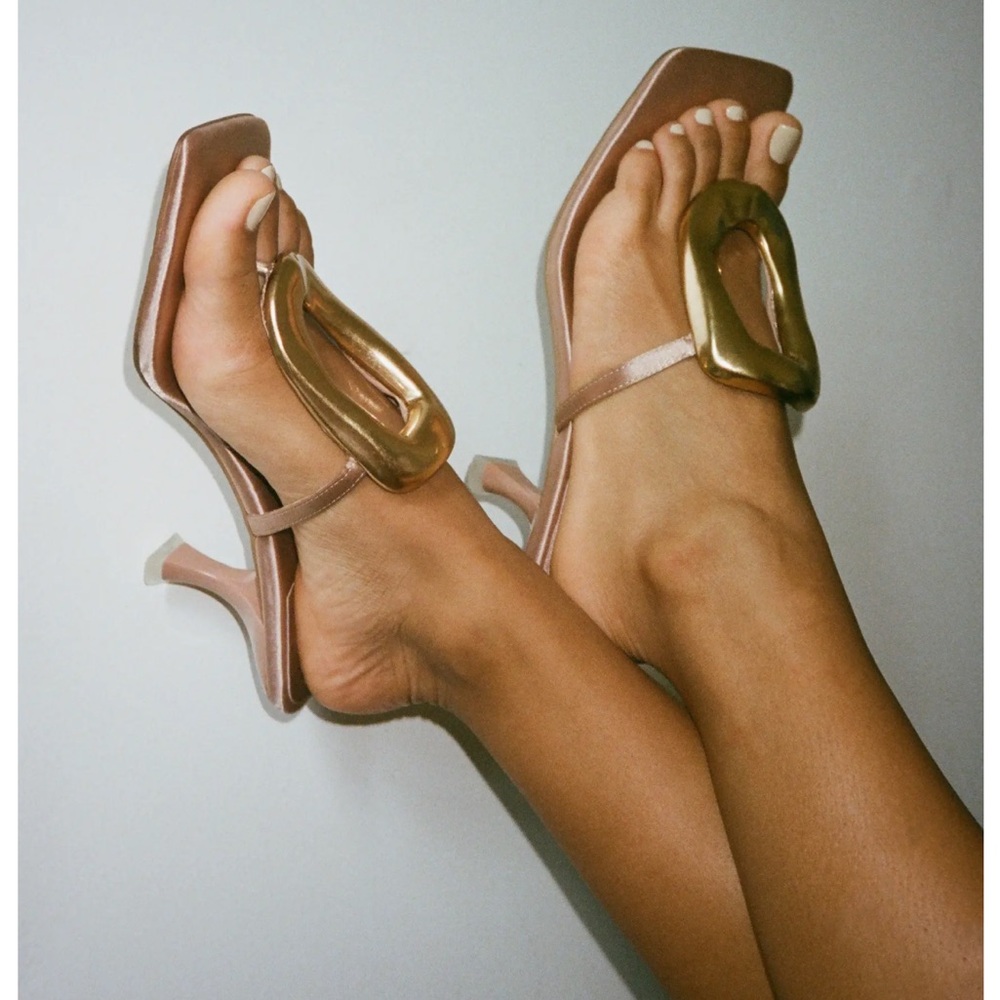 Jeffrey Campbell Linq up natural gold Heels. Never worn outside.